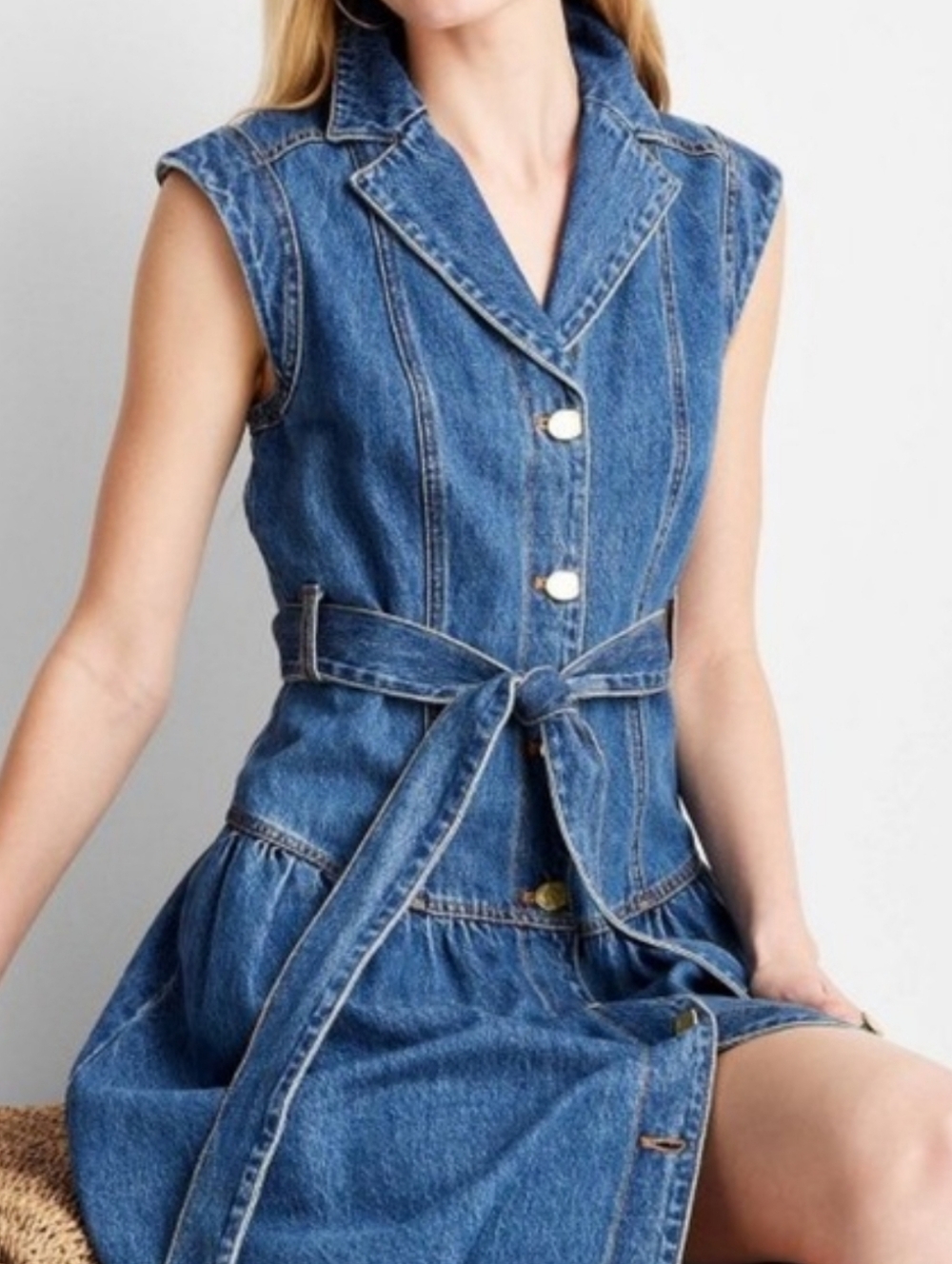 Universal Thread Denim Belted Button-Front Maxi Dress in Light Blue - Picture 3 of 7